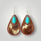 Western Turquoise Wood Teardrop Earrings