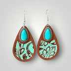 Western Turquoise Wood Teardrop Earrings