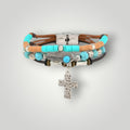 Multi Layer Leather Cross and Feather Bracelet