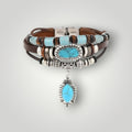 Multi Layer Leather Oval Turquoise Pendant Bracelet