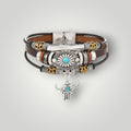 Multi Layer Leather Bull Head Turquoise Bracelet