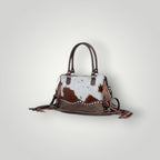Cowhide Leather Concealed Carry Bag With Fringe and Tooled Trim Western Tote