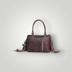 Cowhide Leather Concealed Carry Bag With Fringe and Tooled Trim Western Tote