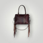 Cowhide Leather Concealed Carry Bag With Fringe and Tooled Trim Western Tote