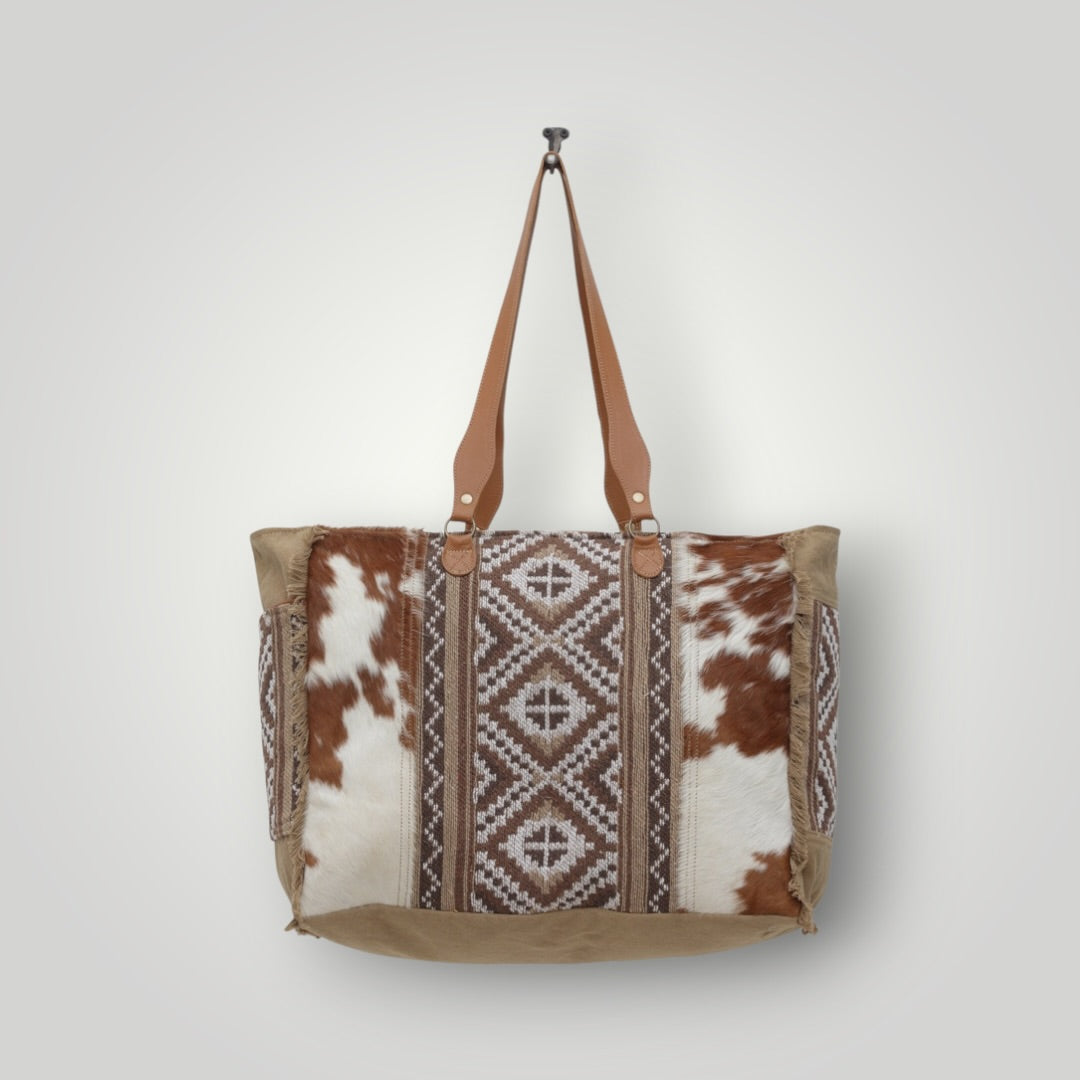 Elisa Authentic Cow Hide and Leather Weekender Bag