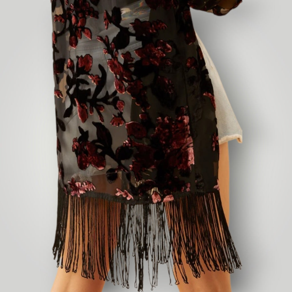 Fringe Floral Sheer Cardigan