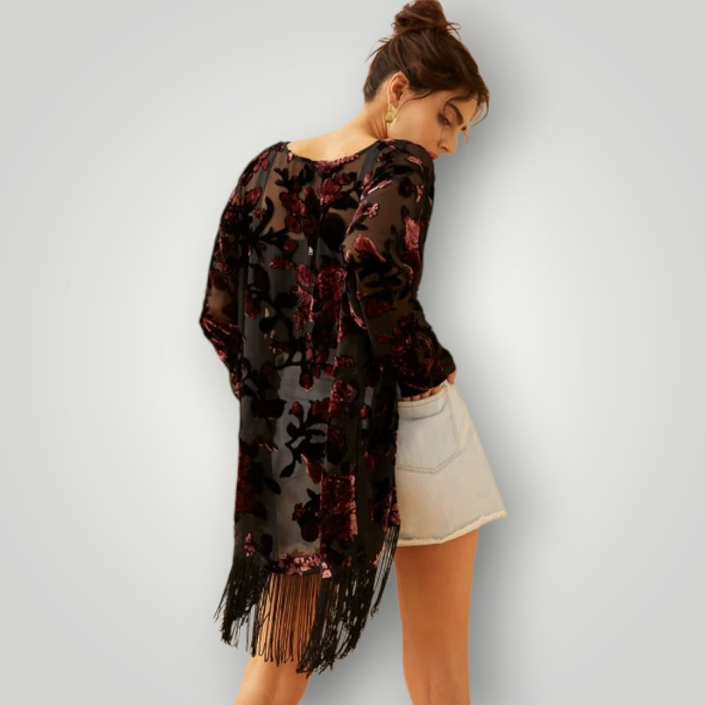 Fringe Floral Sheer Cardigan