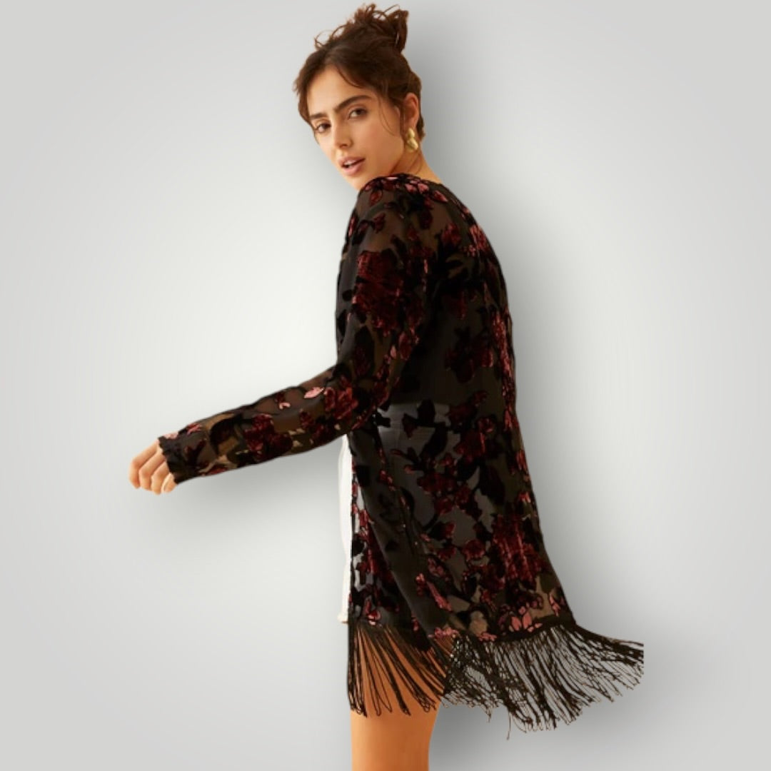 Fringe Floral Sheer Cardigan