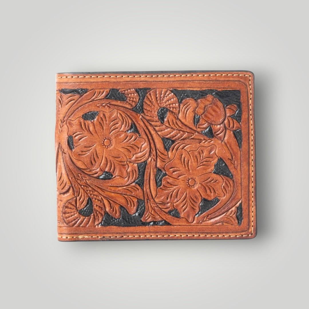 Floral Hand-Tooled Leather Wallet