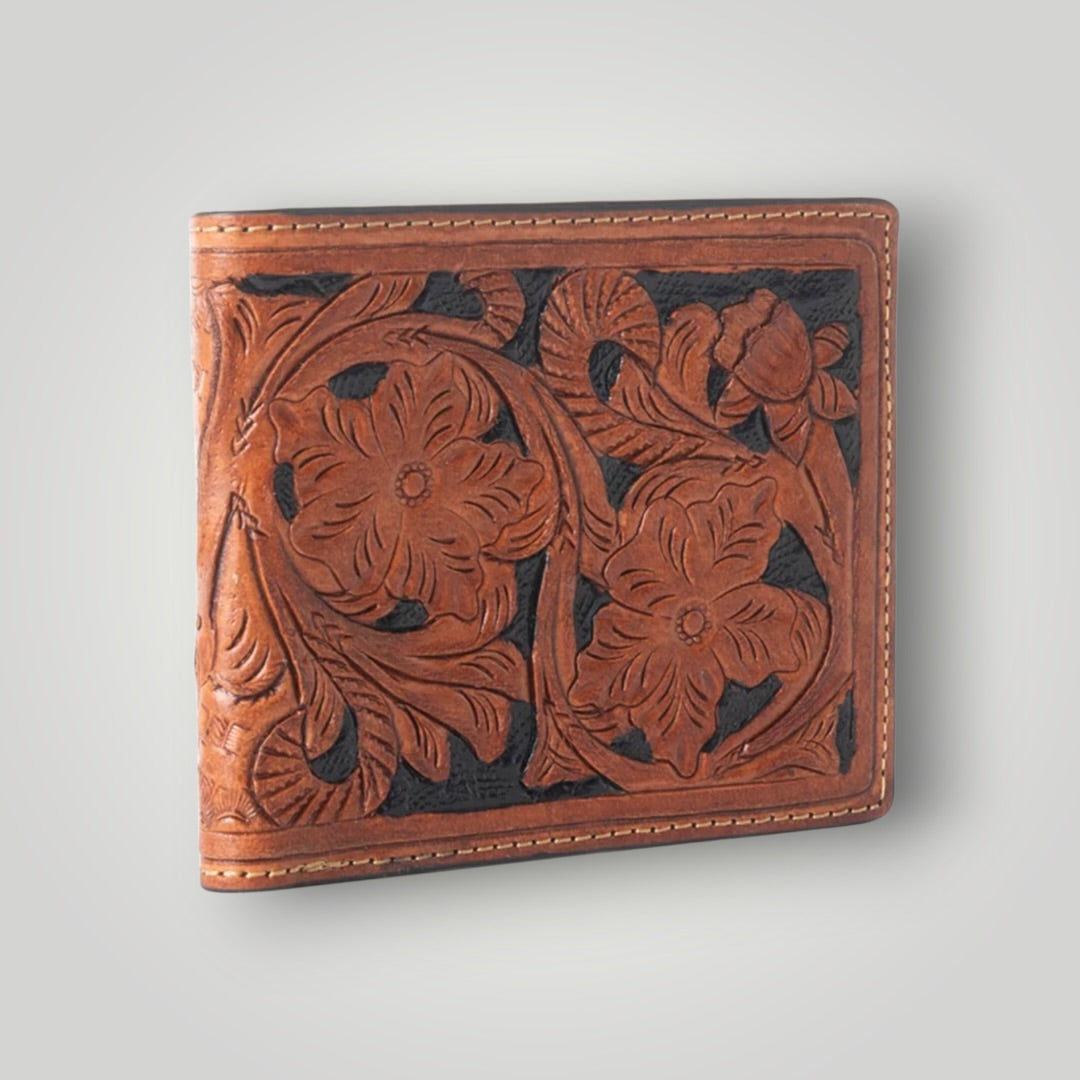 Floral Hand-Tooled Leather Wallet