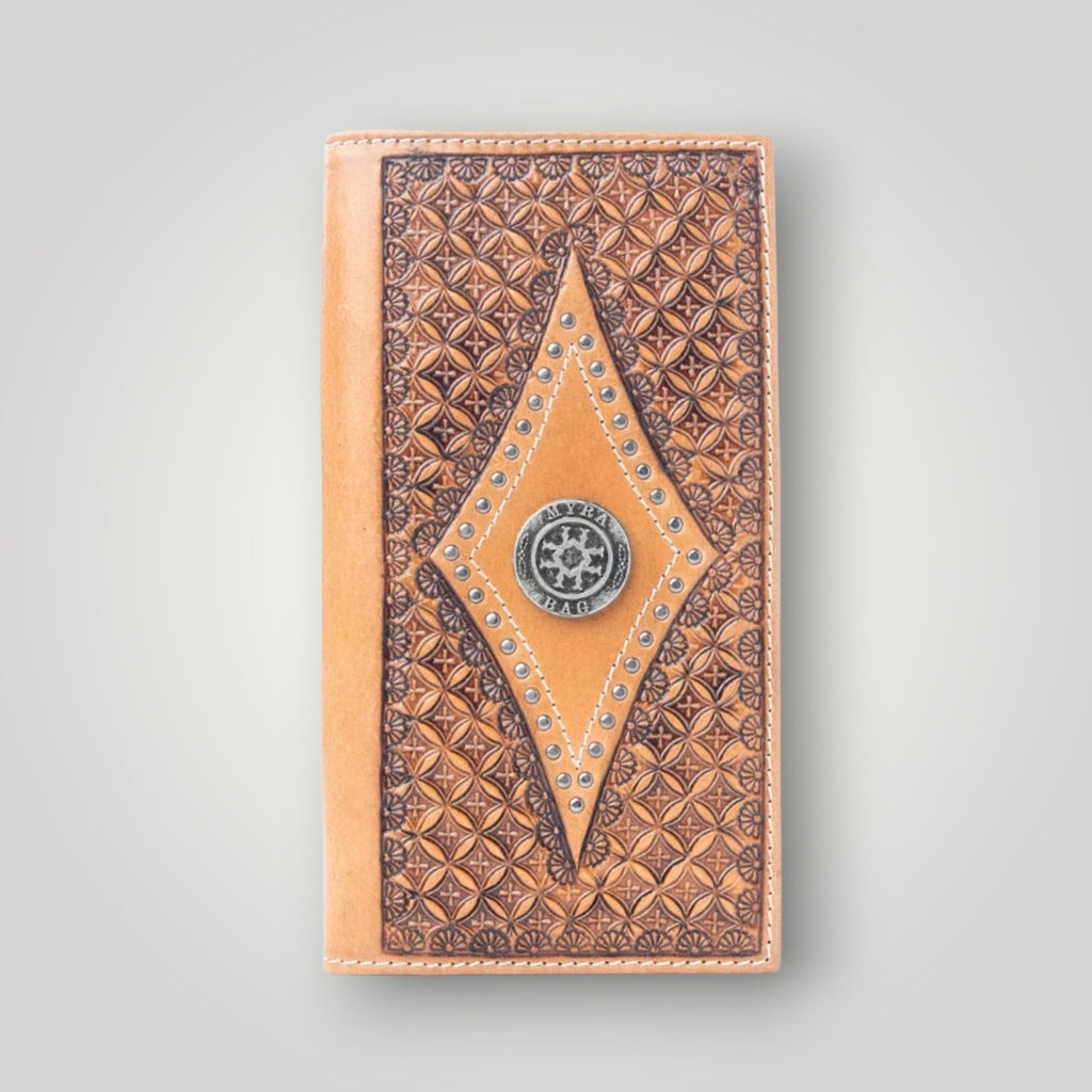 Concho Emblem Hand-Tooled Leather Wallet In Walnut Emboss