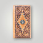 Concho Emblem Hand-Tooled Leather Wallet In Walnut Emboss