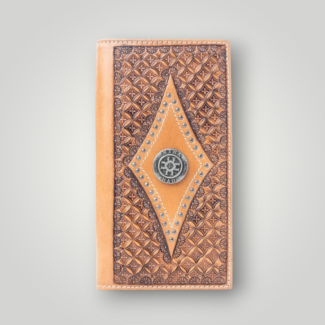 Concho Emblem Hand-Tooled Leather Wallet In Walnut Emboss