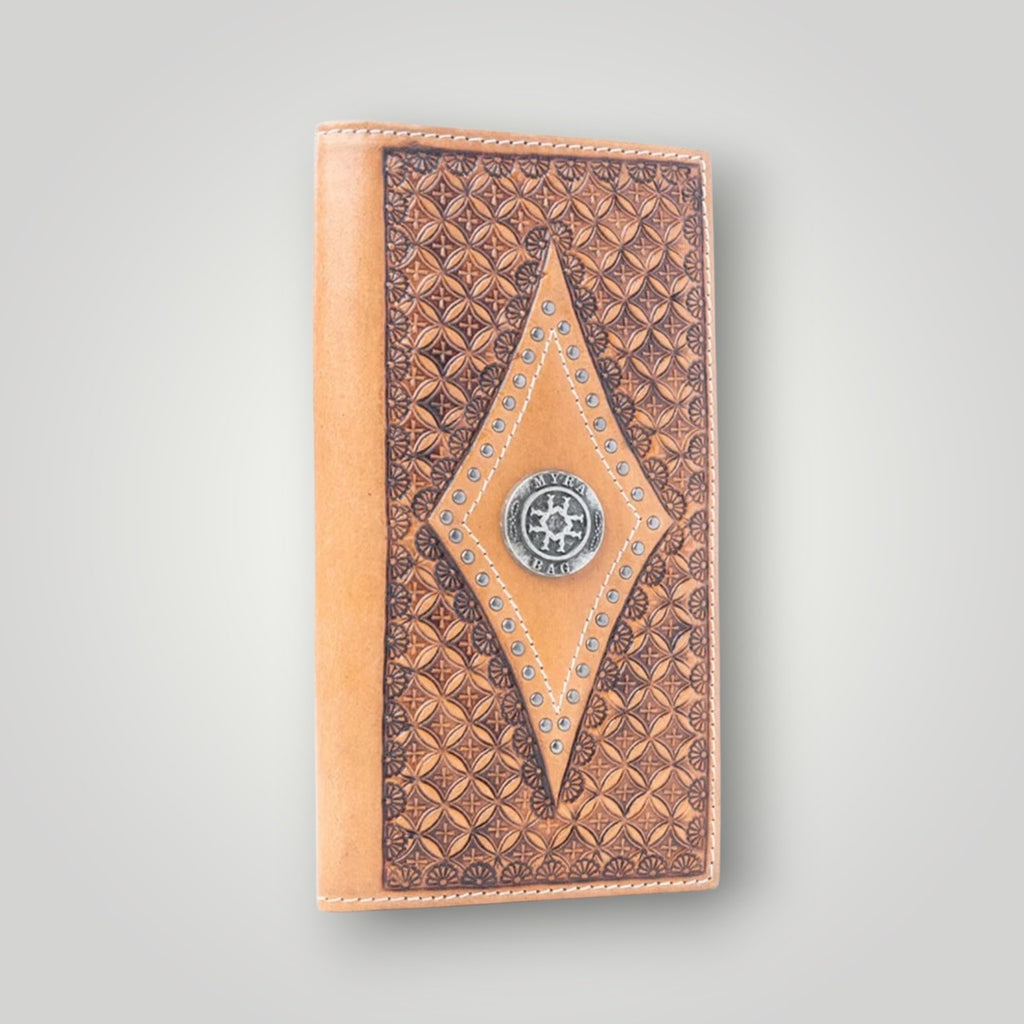 Concho Emblem Hand-Tooled Leather Wallet In Walnut Emboss