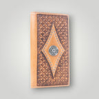 Concho Emblem Hand-Tooled Leather Wallet In Walnut Emboss