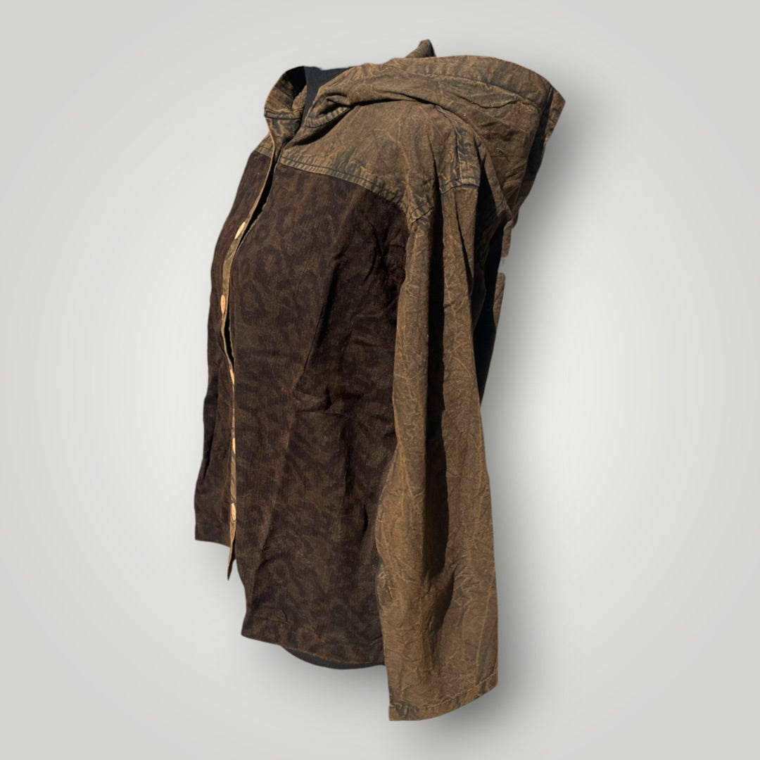Hooded Button-down  Patchwork Jacket
