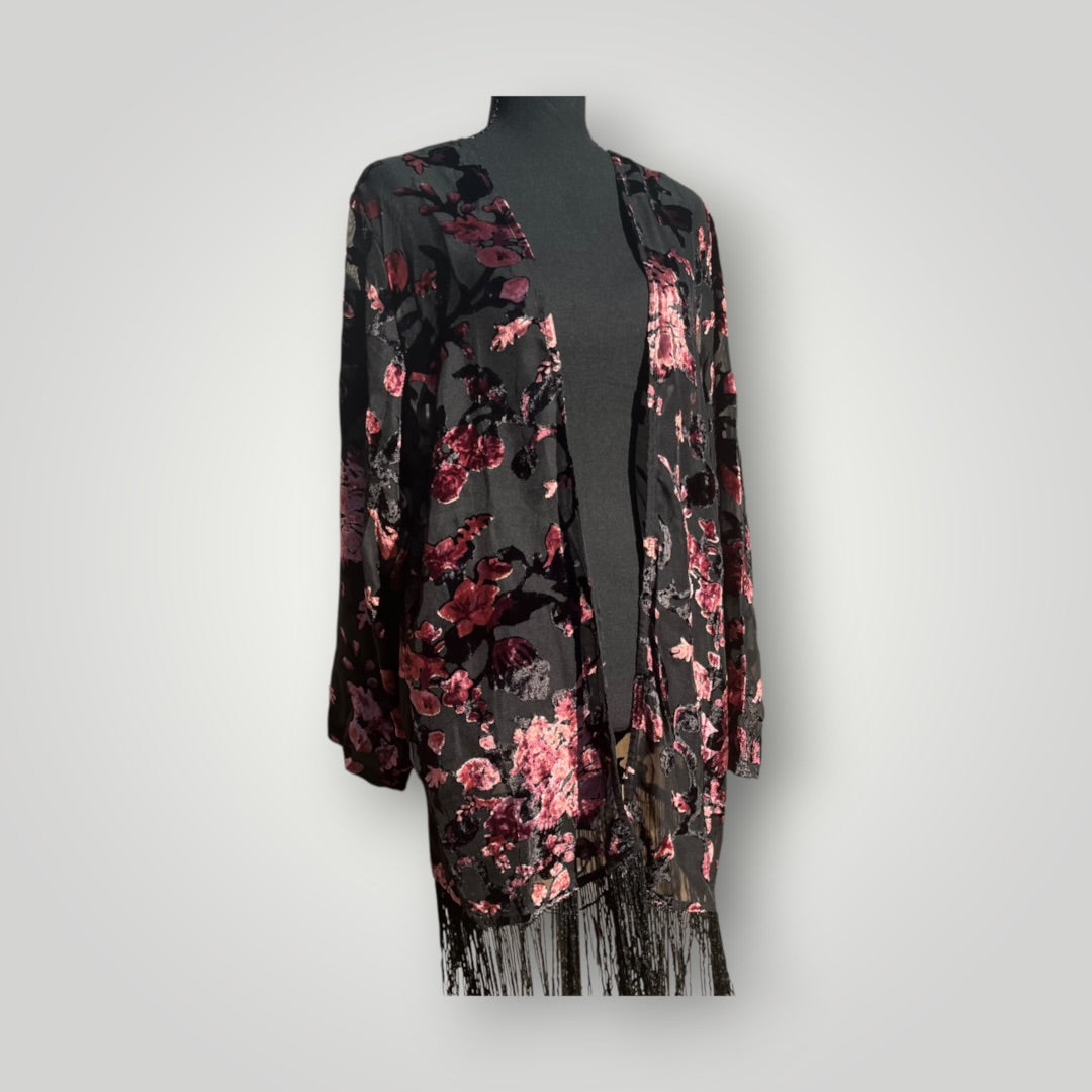 Fringe Floral Sheer Cardigan