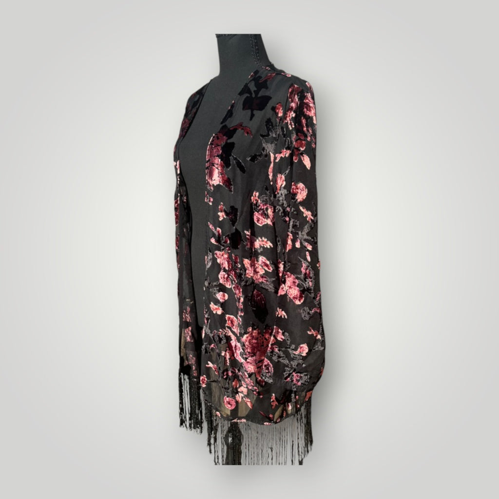 Fringe Floral Sheer Cardigan