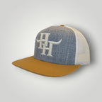 Hayy Heifer Co. Brand Wool Blend Flat Bill Trucker Hat in Heather/Birch/Buiscuit