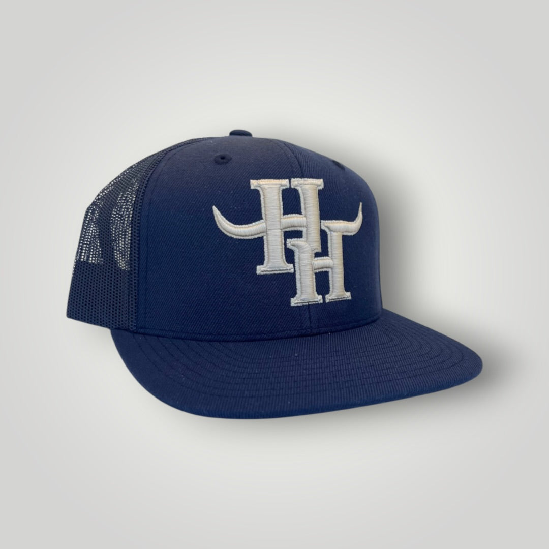 Hayy Heifer Co. Brand Wool Blend Flat Bill Trucker Hat in Navy
