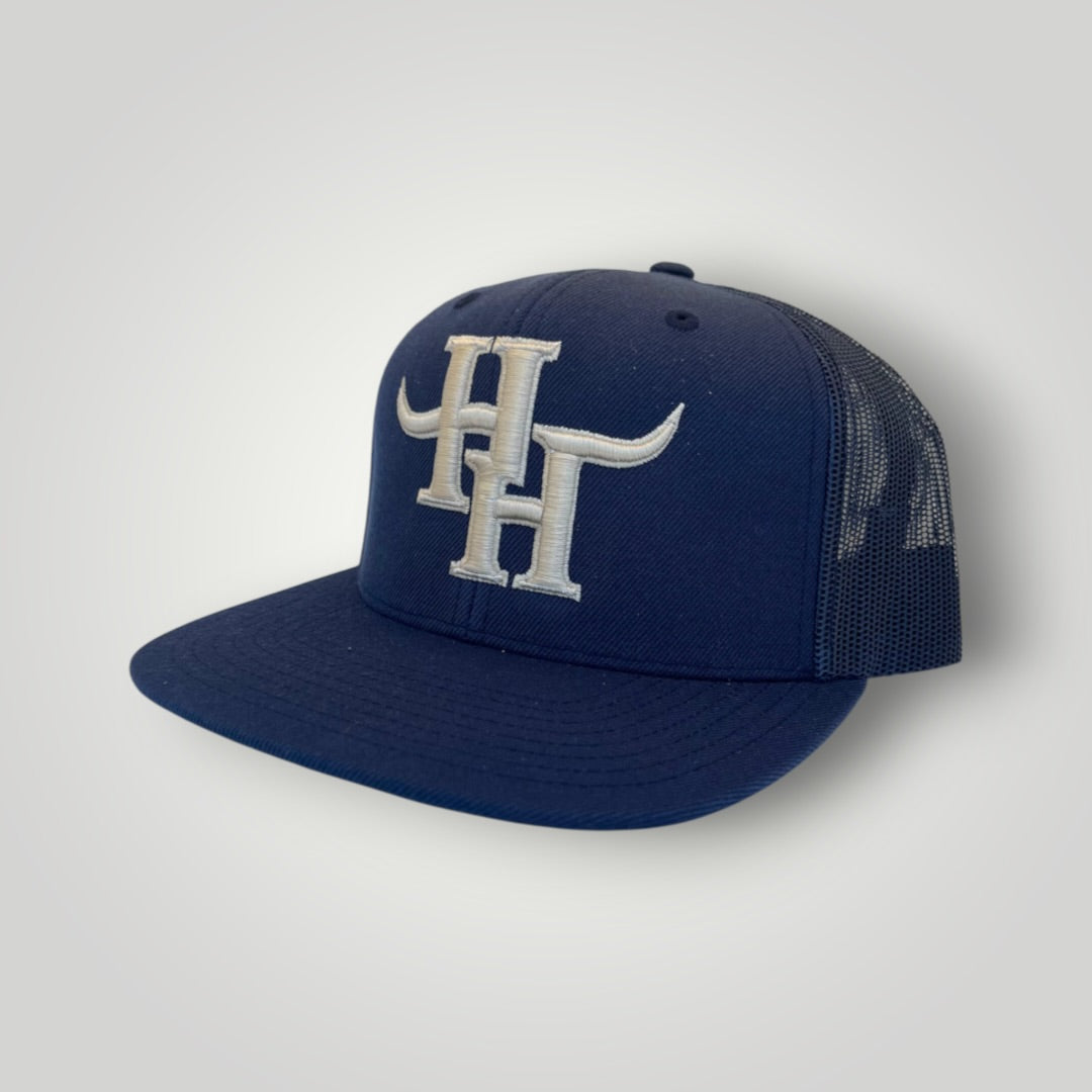 Hayy Heifer Co. Brand Wool Blend Flat Bill Trucker Hat in Navy