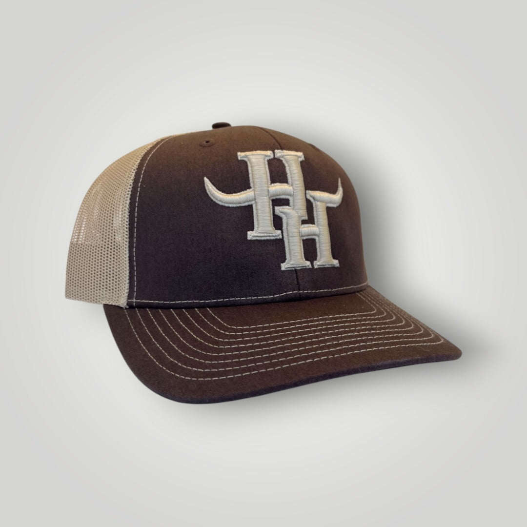Hayy Heifer Co. Brand Trucker Hat in Brown/Khaki