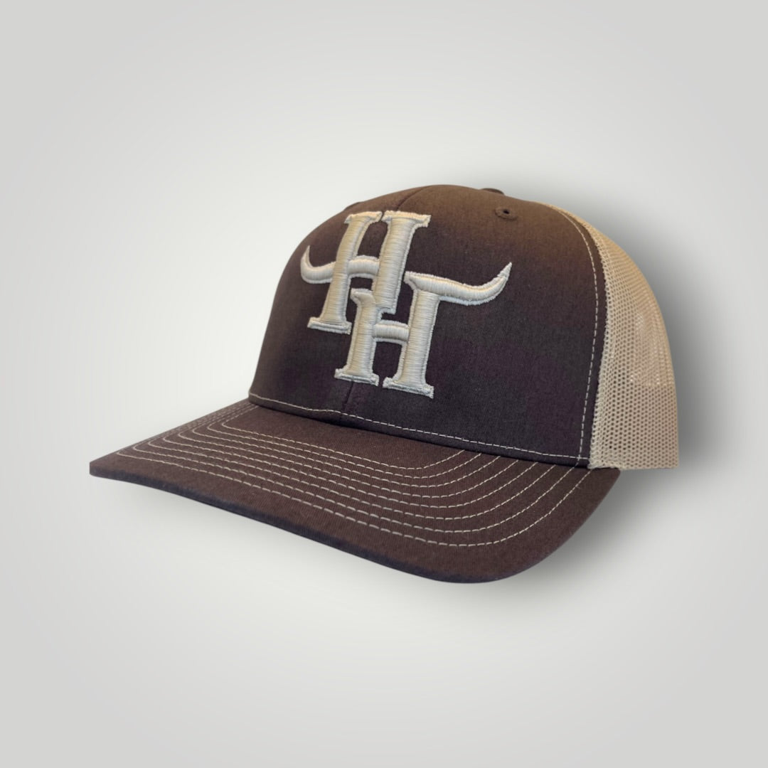 Hayy Heifer Co. Brand Trucker Hat in Brown/Khaki
