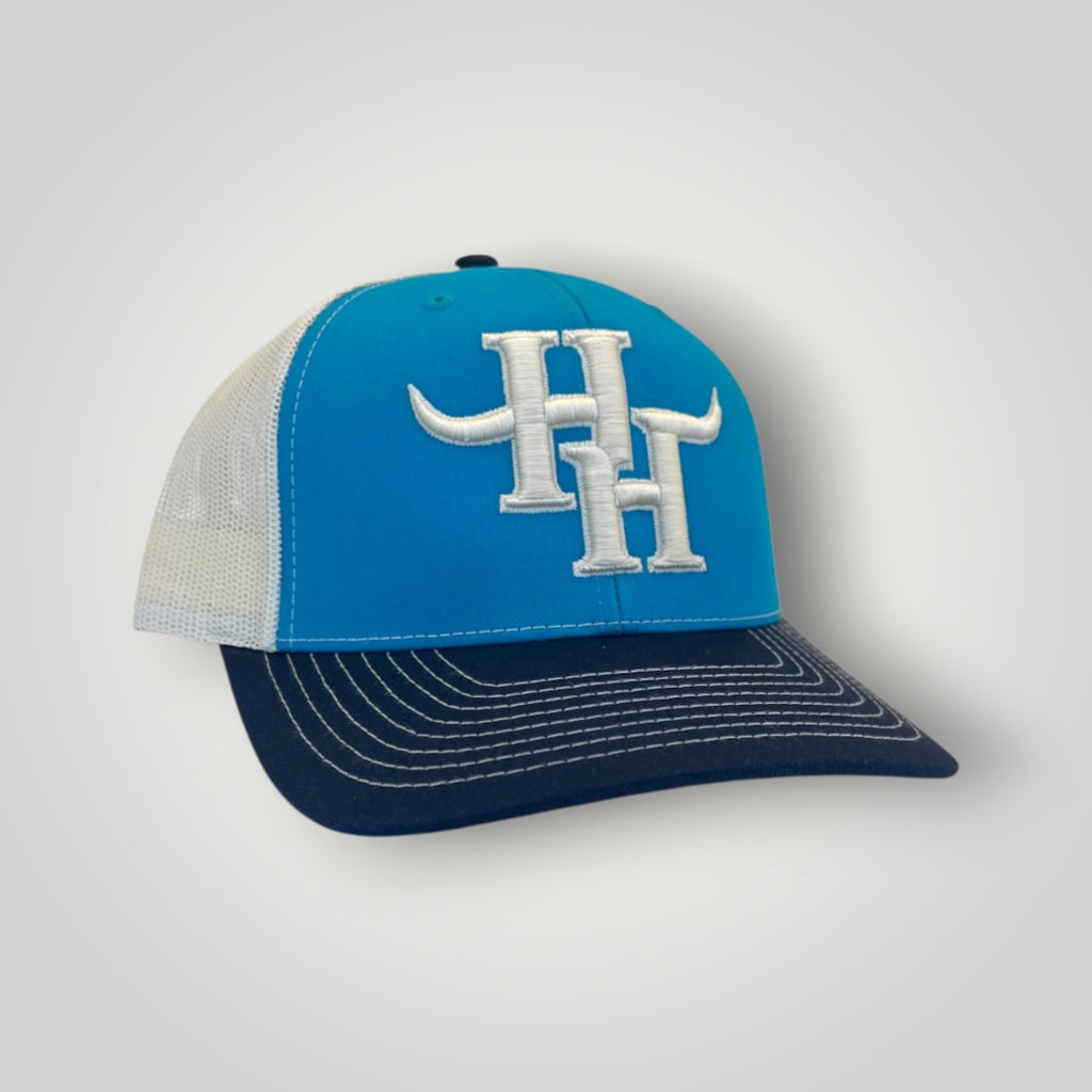 Hayy Heifer Co. Brand Trucker Hat in Teal/Birch/Navy