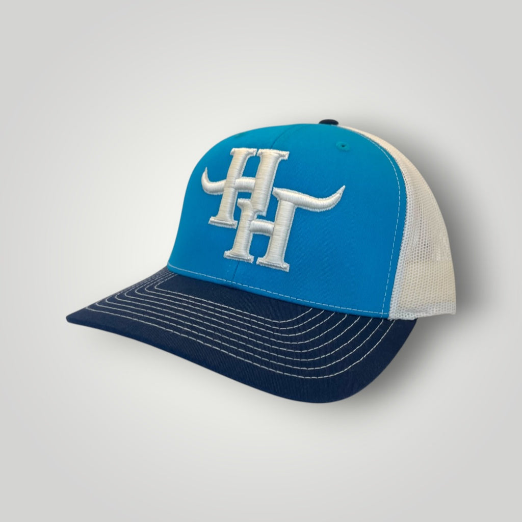 Hayy Heifer Co. Brand Trucker Hat in Teal/Birch/Navy