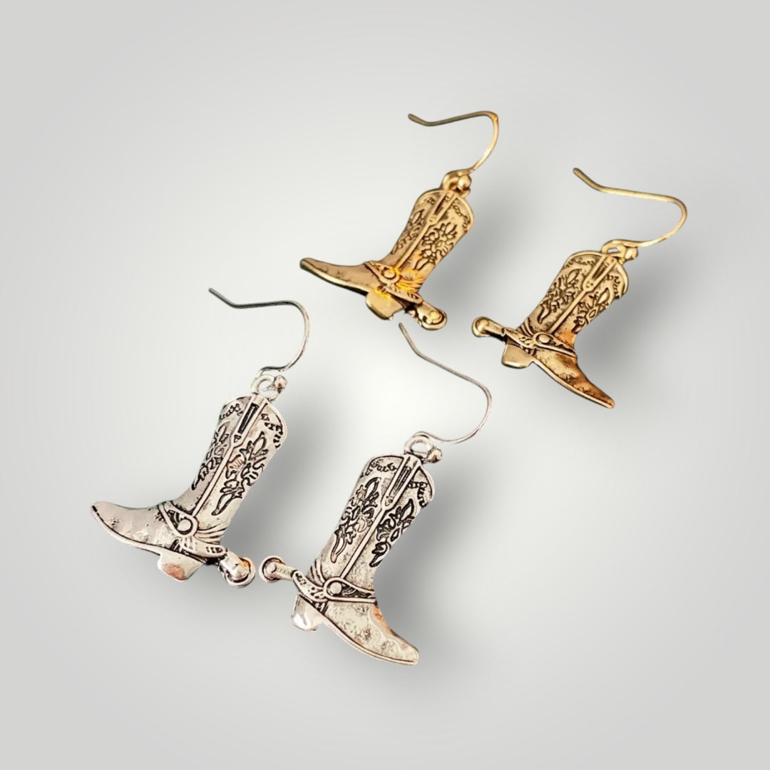 Engraved Cowboy Boot Drop Earrings