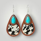 Western Turquoise Wood Teardrop Earrings