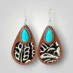 Western Turquoise Wood Teardrop Earrings
